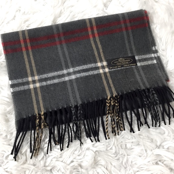 100% CASHMERE plaid fringed Made in Germany NWOT unisex - Picture 5 of 5